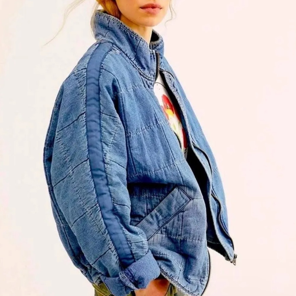Free People Indigo Dolman Quilted Denim Jacket
